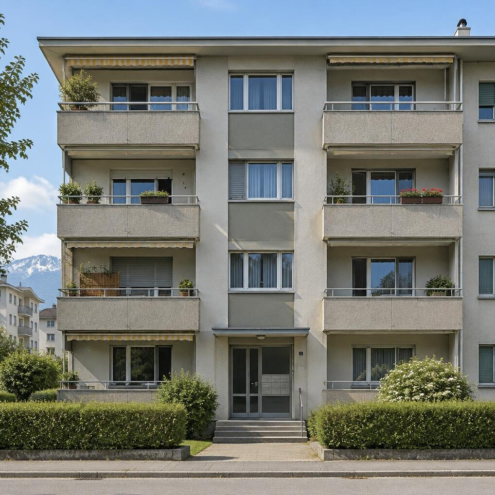 Facade of a Swiss residential apartment building