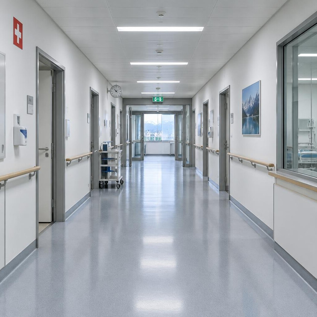 Empty corridor inside a hospital building