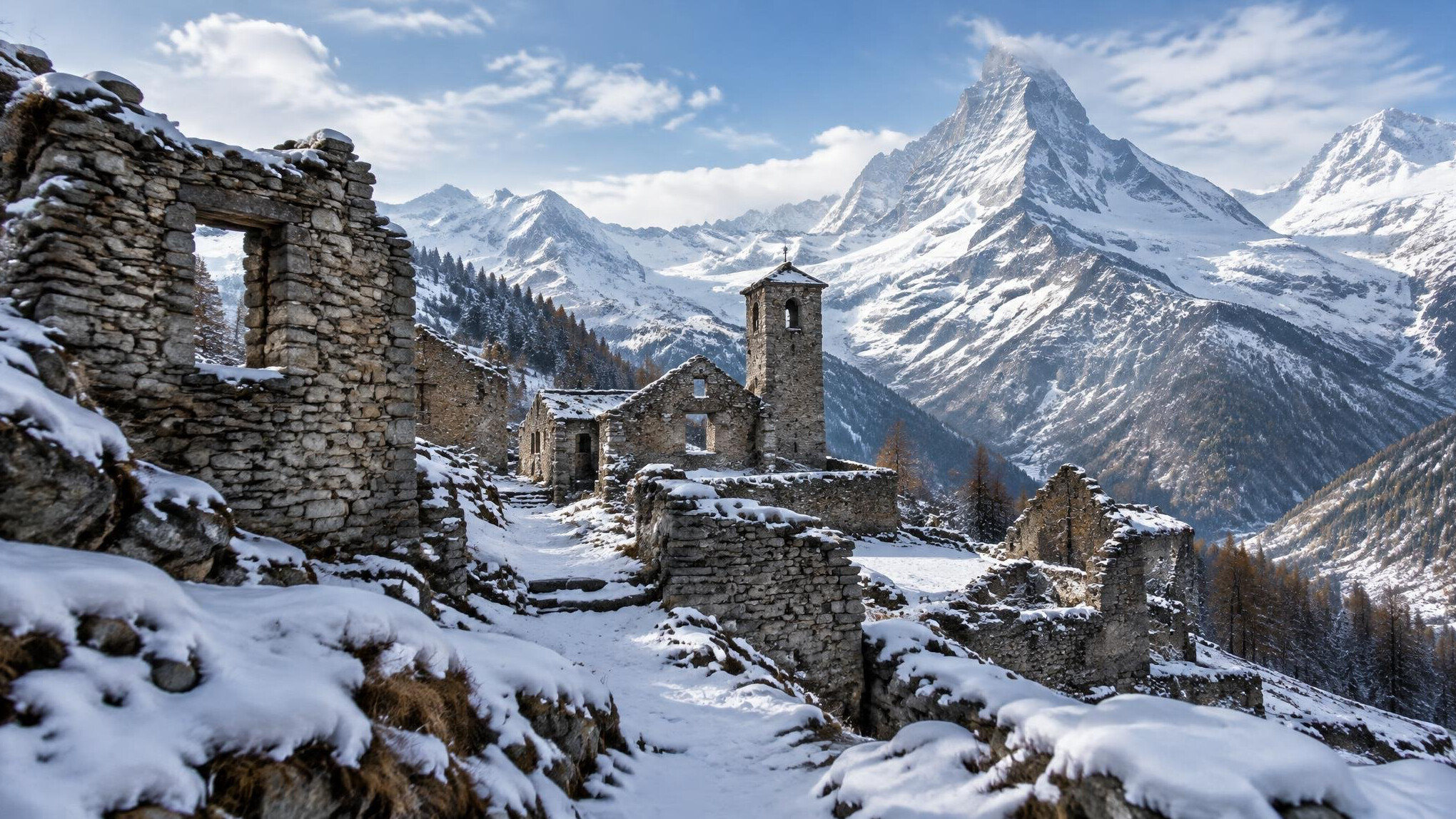 swiss alps village ruins