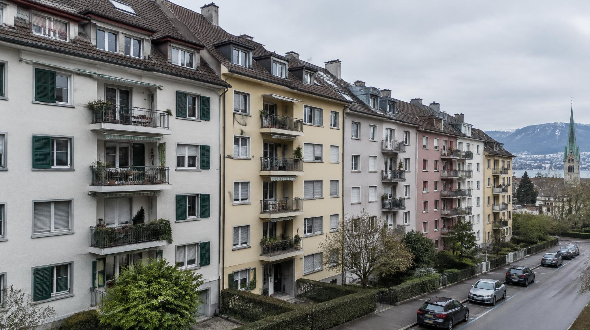 Row of residential apartment buildings in a Swiss city